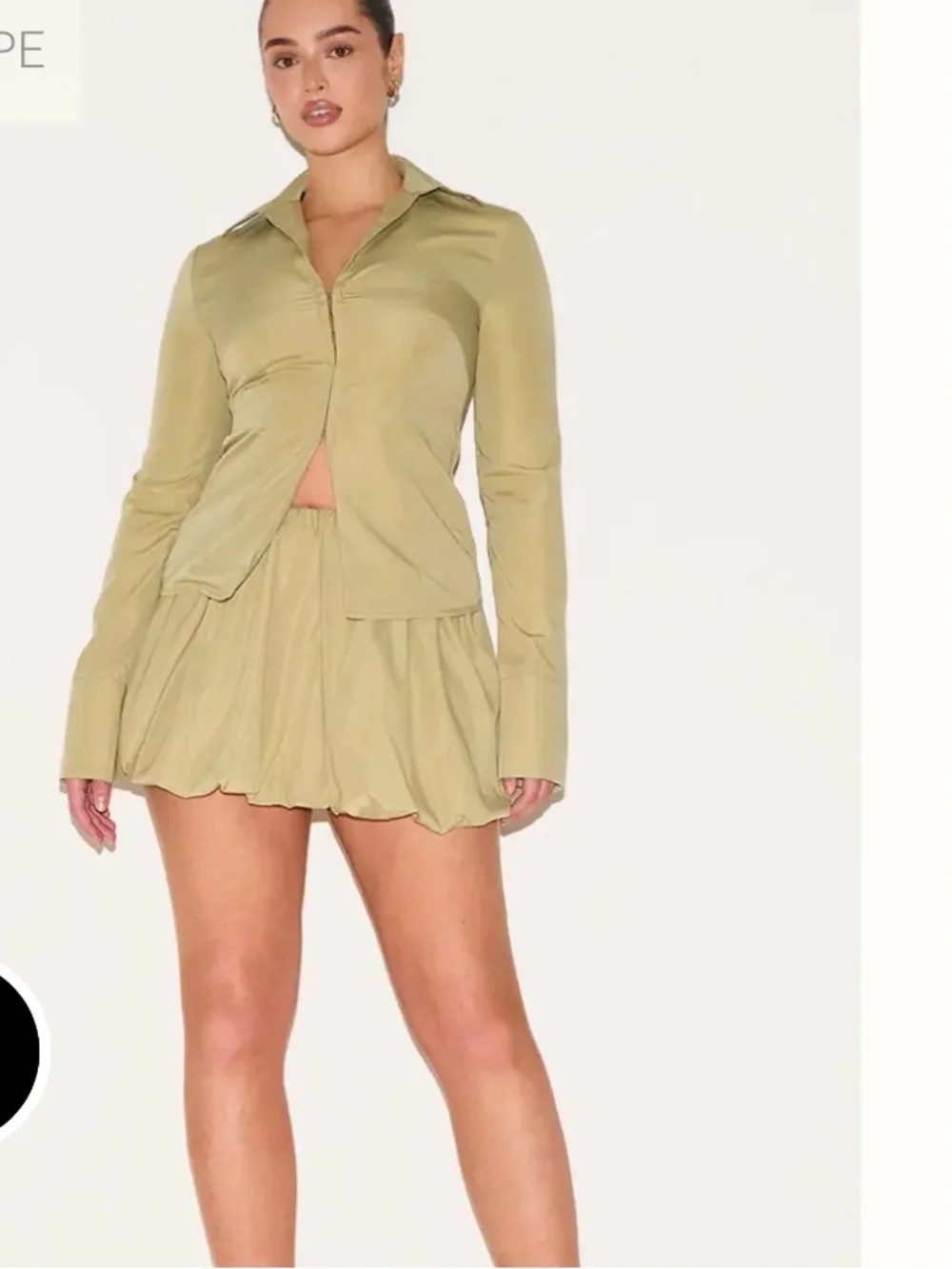 PrettyLittleThing Olive Flared Mini Skirt